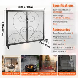 VEVOR Fireplace Screen 1/3 Panel Sturdy Iron Mesh Fireplace Screen Spark Guard Cover For Living Room Home Decor Modern/Vintage