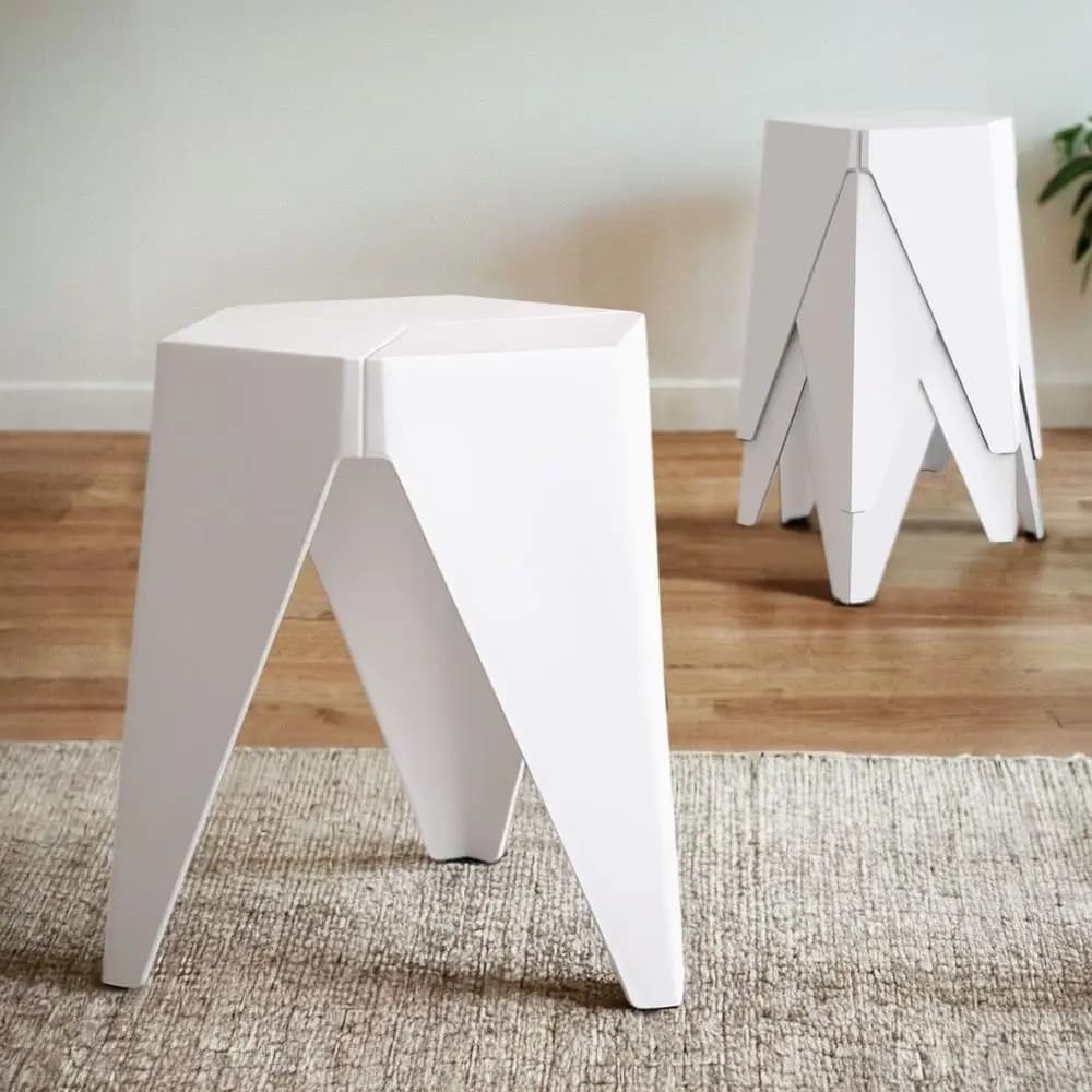 4 Piece Stackable White Puzzle Style Bar Stools Modern Lightweight Seating