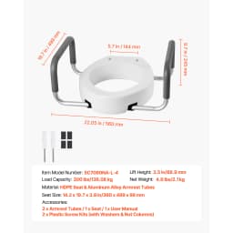 SucceBuy Raised Toilet Seat 300 lbs Load Capacity 3.5-Inch Lift Height Commode Elevated Toilet Seat Riser for Seniors Elderly