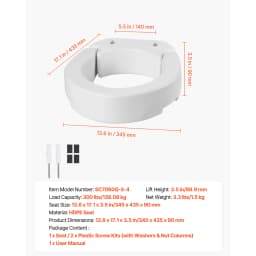 SucceBuy Raised Toilet Seat 300 lbs Load Capacity 3.5-Inch Lift Height Commode Elevated Toilet Seat Riser for Seniors Elderly
