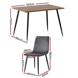 5 Piece Grey Velvet Dining Table and Chair Set Modern Dining Room Furniture Set for Home Use