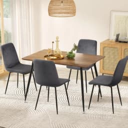 5 Piece Grey Velvet Dining Table and Chair Set Modern Dining Room Furniture Set for Home Use