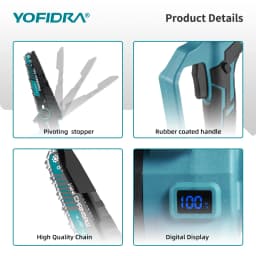 YOFIDRA Brushless 8 inch Electric Pruning Saw Cordless Chainsaw Rechargeable Woodworking Power Tool For Makita 21V Battery Pin