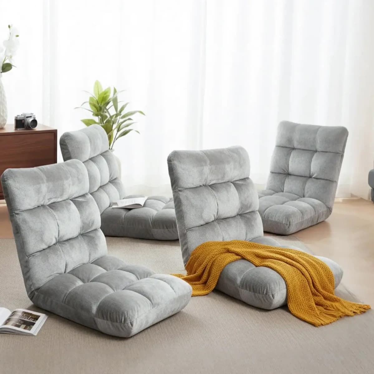 4X Grey Flannel Lounge Sofa Bed Convertible Upholstered Sleeper Couch for Living Room