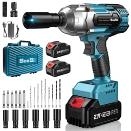 Seesii 3-in-1 650N.m Impact Wrench & Cordless Drill & Screwdriver 1/2" Brushless Impact Gun Kit Handheld with 2*4.0Ah Batteries LED Light for Car Home
