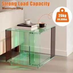 Square Acrylic End Table Record Player Table with Storage Shelf Bedside Side Table Nightstand for Bedrooms Living Room 