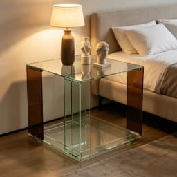 Square Acrylic End Table Record Player Table with Storage Shelf Bedside Side Table Nightstand for Bedrooms Living Room 