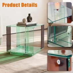 Square Acrylic End Table Record Player Table with Storage Shelf Bedside Side Table Nightstand for Bedrooms Living Room 