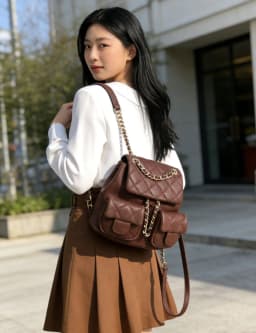 Retro Hong Kong Style Women's Backpack Fashionable Travel Bag with Hooks Casual Versatile Waterproof Soft Shoulder Bag