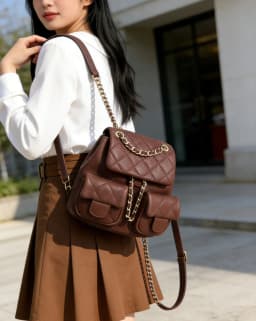 Retro Hong Kong Style Women's Backpack Fashionable Travel Bag with Hooks Casual Versatile Waterproof Soft Shoulder Bag
