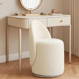 Round vanity stool with curved backrest, comfortable and soft, modern dressing chair for apartments, living rooms, and bedrooms