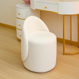 Round vanity stool with curved backrest, comfortable and soft, modern dressing chair for apartments, living rooms, and bedrooms