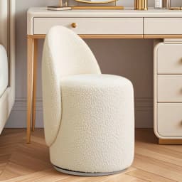 Round vanity stool with curved backrest, comfortable and soft, modern dressing chair for apartments, living rooms, and bedrooms