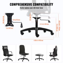 SucceBuy Office Chair Base Replacement 28" 2500lbs Static Universal Computer Desk Chair Stool Desk Chair Base Replacement Black