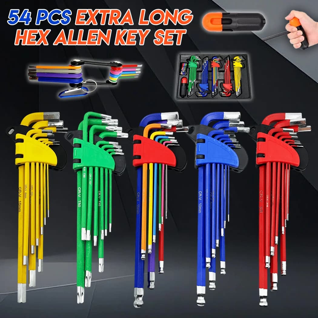 PORIYA 54 PCS EXTRA LONG ARM WRENCH ALLEN KEY HEX SET METRIC + IMPERIAL + TORX KEY