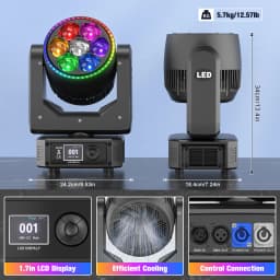Datewink 300W Beam Moving Head Lights With Light Strip RGBW LED Focusing Bee's Eye Stage Lighting DMX For DJ Disco Wedding Party