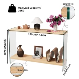 Rectangular Console Table Wood-tone MDF Entryway Table Tempered Glass Legs Sofa Side Storage Table for Bedroom Living Room