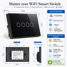 Melery Matter WiFi Smart Light Wall Switch Touch Sensor Glass Pannel Remote by Alexa Google Home Siri Homekit SmartThings