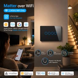 Melery Matter WiFi Smart Light Wall Switch Touch Sensor Glass Pannel Remote by Alexa Google Home Siri Homekit SmartThings