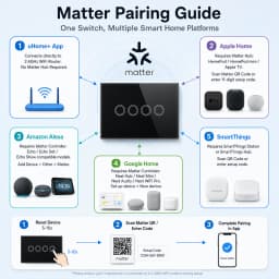 Melery Matter WiFi Smart Light Wall Switch Touch Sensor Glass Pannel Remote by Alexa Google Home Siri Homekit SmartThings