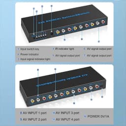 4 Way RCA Switch 4 In 3 Out AV Switch RCA Switcher Box Video L/R Stereo Audio AV Selector Box 4X3 Composite Switcher For DVD