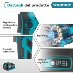 YOFIDRA 125mm 3000W Brushless Angle Grinder 3 Gears Grinding Machine Polishing Cutting Power Tool For Makita 21V Battery Pin