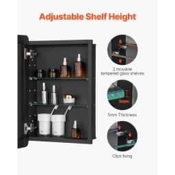 SucceBuy Medicine Cabinet, Bathroom Locker w/ Mirror Aluminum Frame Bathroom Wall Cabinet Recessed & Wall-mounted Installation