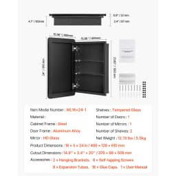 SucceBuy Medicine Cabinet, Bathroom Locker w/ Mirror Aluminum Frame Bathroom Wall Cabinet Recessed & Wall-mounted Installation