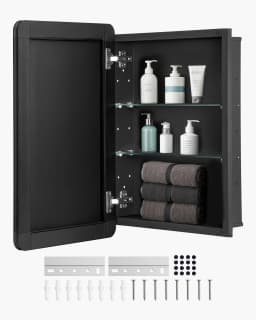 SucceBuy Medicine Cabinet, Bathroom Locker w/ Mirror Aluminum Frame Bathroom Wall Cabinet Recessed & Wall-mounted Installation