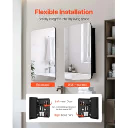 SucceBuy Medicine Cabinet, Bathroom Locker w/ Mirror Aluminum Frame Bathroom Wall Cabinet Recessed & Wall-mounted Installation