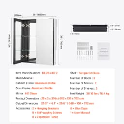 SucceBuy Medicine Cabinet, Bathroom Locker w/ Mirror Aluminum Frame Bathroom Wall Cabinet Recessed & Wall-mounted Installation