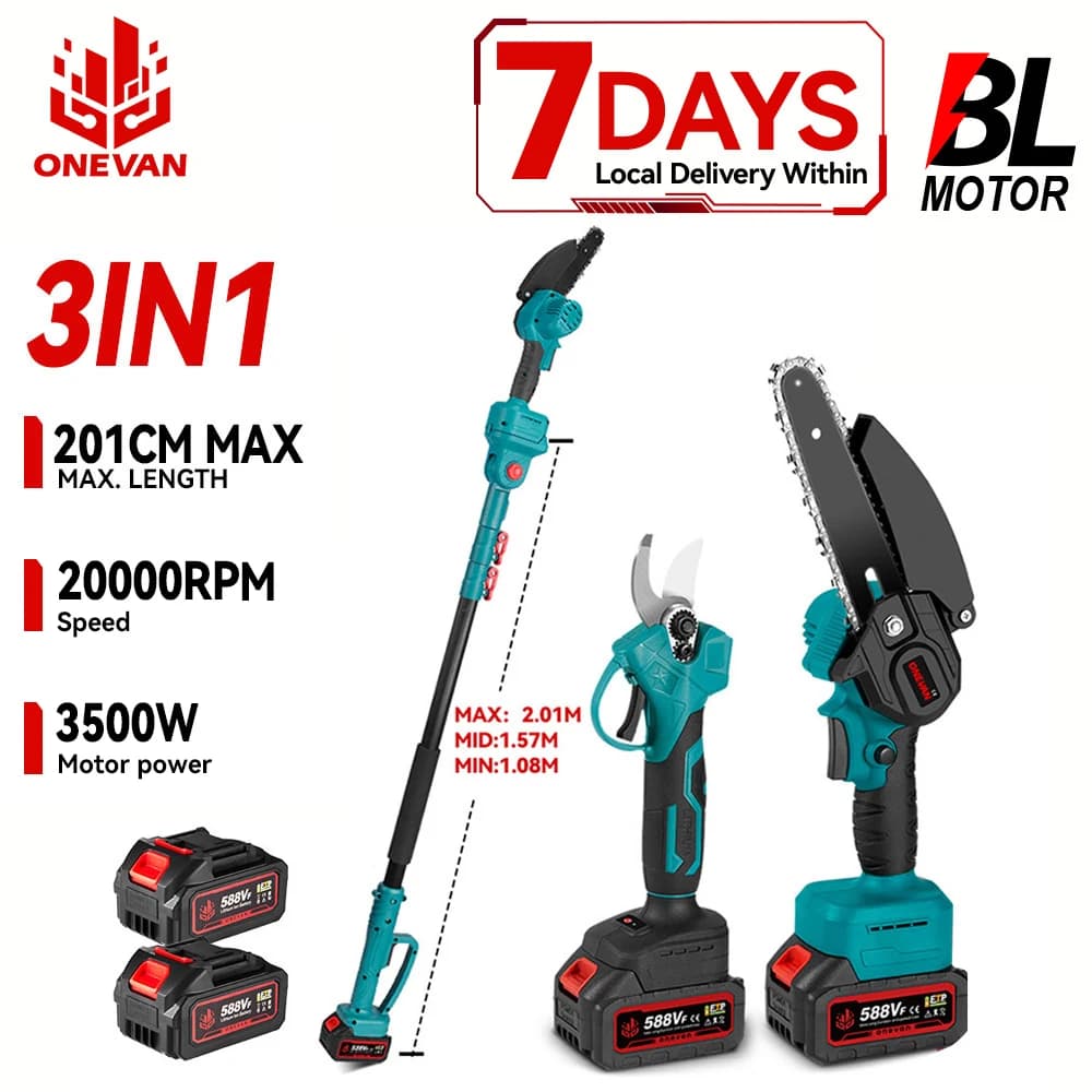 ONEVAN 3500W Brushless Telescoping Pole Electric Chainsaw 3-IN-1 High Branch Scissors Garden Pruning Tool For Makita Battery Pin