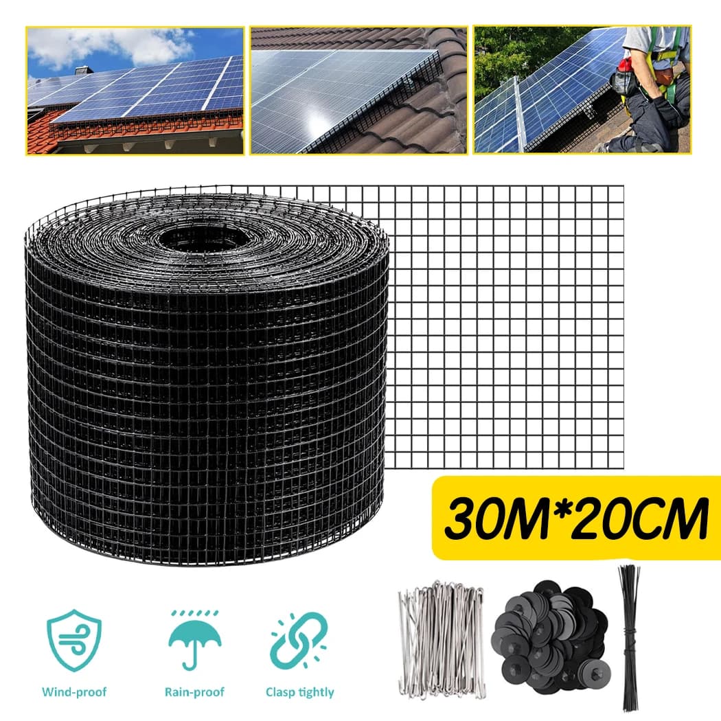 30m Solar Panel Bird Proofing Kit with Stainless Steel Mesh And 100 Pcs Fasteners for Home Garden And Outdoor Use