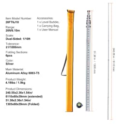 SucceBuy Aluminum Grade Rod 4 Sections Telescopic Measuring Rod Double-Sided Scale 1/10ft Leveling Rod Stick