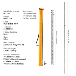 SucceBuy Aluminum Grade Rod 4 Sections Telescopic Measuring Rod Double-Sided Scale 1/10ft Leveling Rod Stick