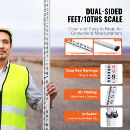 SucceBuy Aluminum Grade Rod 4 Sections Telescopic Measuring Rod Double-Sided Scale 1/10ft Leveling Rod Stick