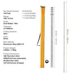 SucceBuy Aluminum Grade Rod 4 Sections Telescopic Measuring Rod Double-Sided Scale 1/10ft Leveling Rod Stick