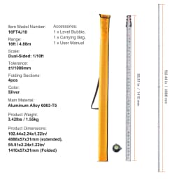 SucceBuy Aluminum Grade Rod 4 Sections Telescopic Measuring Rod Double-Sided Scale 1/10ft Leveling Rod Stick