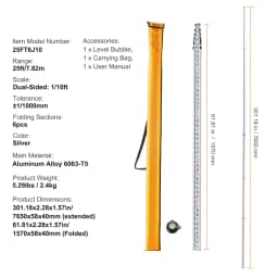 SucceBuy Aluminum Grade Rod 4 Sections Telescopic Measuring Rod Double-Sided Scale 1/10ft Leveling Rod Stick
