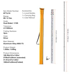 SucceBuy Aluminum Grade Rod 4 Sections Telescopic Measuring Rod Double-Sided Scale 1/10ft Leveling Rod Stick