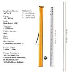 SucceBuy Aluminum Grade Rod 4 Sections Telescopic Measuring Rod Double-Sided Scale 1/10ft Leveling Rod Stick