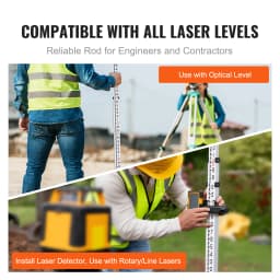 SucceBuy Aluminum Grade Rod 4 Sections Telescopic Measuring Rod Double-Sided Scale 1/10ft Leveling Rod Stick