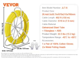 SucceBuy Fish Tape Fiberglass 425/492/600/656 ft Duct Rodder Fishtape Wire Puller Fishing Tools for Wall and Electrical Conduit