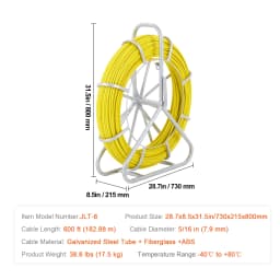 SucceBuy Fish Tape Fiberglass 425/492/600/656 ft Duct Rodder Fishtape Wire Puller Fishing Tools for Wall and Electrical Conduit