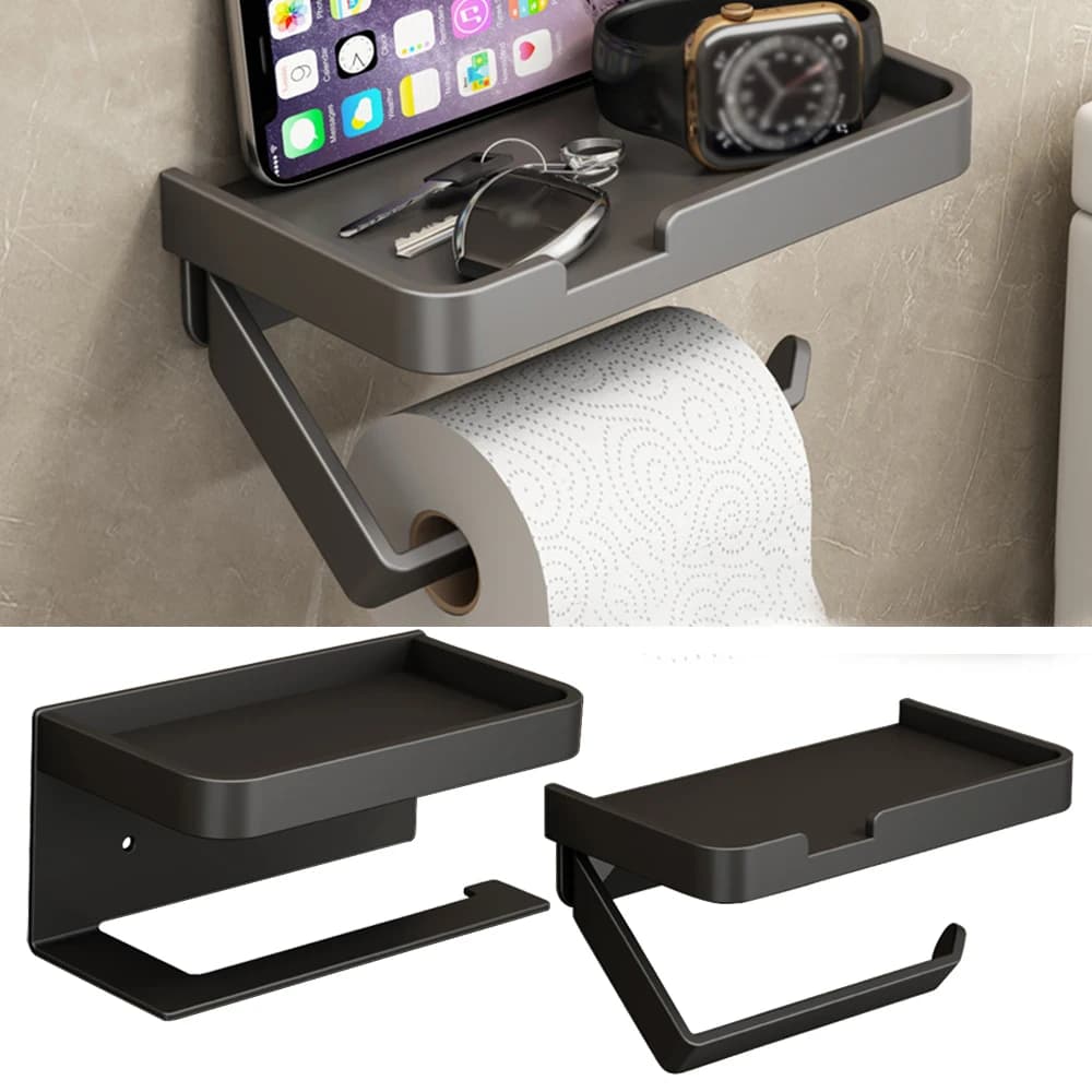 Toilet Paper Roll Holder with Phone Shelf Wall Mounted Brass Tissue Rack Storage