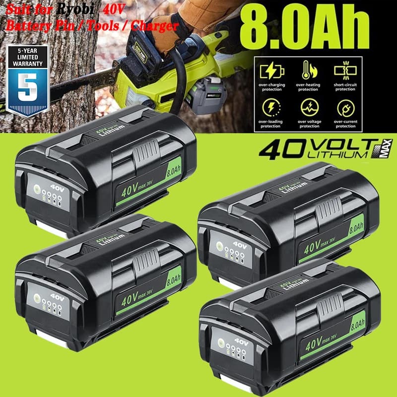 1/2/4Pcs 40V 8.0Ah Li-on Battery Replace for Ryobi 40V Battery Pin OP4040 OP40601 OP40261 OP40602 Suit for Cordless Power Tools