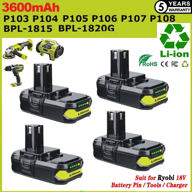 1/2/4PCS 3.6Ah P102 Replace for Ryobi 18V Li-on Battery Pin P104 P107 P108 P109 Compatible with 18Volt Cordless Power Tools