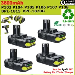 1/2/4PCS 3.6Ah P102 Replace for Ryobi 18V Li-on Battery Pin P104 P107 P108 P109 Compatible with 18Volt Cordless Power Tools