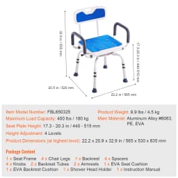 SucceBuy Swivel Shower Chair 360 Degree Adjustable with Armrest and Backrest for Shower or Bathtub Non-Slip for Disabled Elderly