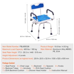 SucceBuy Swivel Shower Chair 360 Degree Adjustable with Armrest and Backrest for Shower or Bathtub Non-Slip for Disabled Elderly